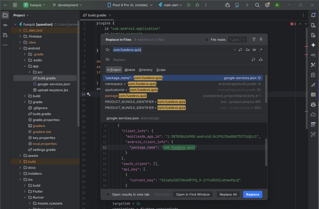 Android package name replacement
